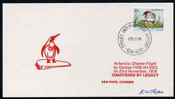 Australia 1978 Antarctic Charter Flight card with Penguin cachet in red, signed by Ken Pope, Courier unmounted mint