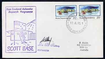 Ross Dependency 1985 cover with Scott Base cancel & New Zealand Antarctic Research Programme, Scott Base cachet showing a Penguin in violet, signed by Leo Slattery, Postmaster, stamps on , stamps on  stamps on polar, stamps on  stamps on penguins, stamps on  stamps on 