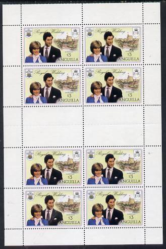 Anguilla 1981 Royal Wedding $3 two uncut booklet panes of 4 in vert format each with double black (as SG 469ab), stamps on , stamps on  stamps on royalty, stamps on  stamps on diana, stamps on  stamps on charles, stamps on  stamps on      castles