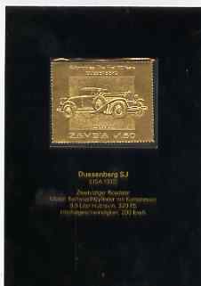 Zambia 1987 Classic Cars 1k50 Duesenberg in 22k gold foil unmounted mint, stamps on cars     duesenberg