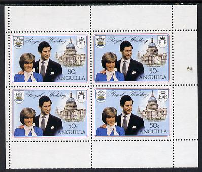 Anguilla 1981 Royal Wedding two 50c booklet panes of 4 each with double black showing wmks sideways and sideways inverted (as SG 468ab), stamps on , stamps on  stamps on royalty, stamps on  stamps on diana, stamps on  stamps on charles, stamps on  stamps on 