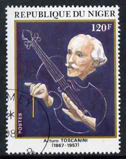 Niger Republic 1982 25th Death Anniversary Toscanini (conductor) 120f (from Celebrities Anniversaries set) superb cto used, SG 884, stamps on personalities, stamps on music