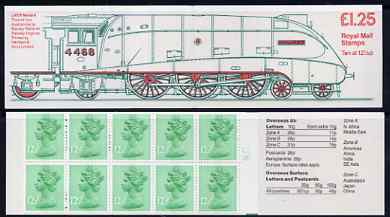 Great Britain 1983 Railways Engines #3 (LNER Mallard) £1.25 folded booklet with cyl number in margin at right SG FK7B, stamps on railways