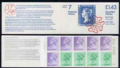 Great Britain 1981-85 Postal History series #07 (Postmark History & 2d blue) £1.43 booklet complete with cyl number in margin at left SG FN6A, stamps on postal, stamps on stamp on stamp, stamps on stamponstamp