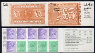 Great Britain 1981-85 Postal History series #06 (QV Â£5 Orange) Â£1.43 booklet complete with selvedge at right SG FN5B, stamps on , stamps on  stamps on postal, stamps on stamp on stamp, stamps on  stamps on stamponstamp