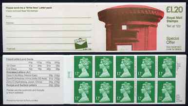 Great Britain 1986 Pillar Box (Write Now) £1.20 folded booklet with cyl number in margin at left SG FJ4A, stamps on postal, stamps on postbox