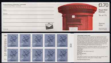 Great Britain 1986 Pillar Box (Write Now) Â£1.70 folded booklet with cyl number in margin at right SG FT5B, stamps on , stamps on  stamps on postal, stamps on  stamps on postbox