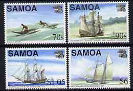 Samoa 1999 Australia 99 Stamp Exhibition perf set of 4 (Maritime Heritage) unmounted mint SG 1038-41, stamps on ships, stamps on stamp exhibitions, stamps on 