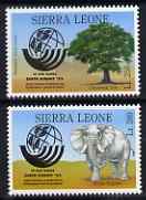 Sierra Leone 1992 Anniversaries & Events - United Nations Summit 92 perf set of 2 unmounted mint SG 1947 & 49*, stamps on united nations, stamps on environment, stamps on elephants, stamps on trees