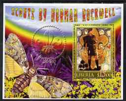 Liberia 2006 Scouts by Norman Rockwell #1 perf m/sheet with Butterfly, fine cto used, stamps on scouts, stamps on rockwell, stamps on arts, stamps on butterflies, stamps on rainbows