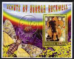 Liberia 2006 Scouts by Norman Rockwell #1 perf m/sheet with Butterfly, fine cto used, stamps on , stamps on  stamps on scouts, stamps on  stamps on rockwell, stamps on  stamps on arts, stamps on  stamps on butterflies, stamps on  stamps on rainbows