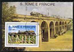 St Thomas & Prince Islands 1989 Railway Locos (Philippines) perf m/sheet fine cto used, stamps on , stamps on  stamps on railways, stamps on  stamps on bridges