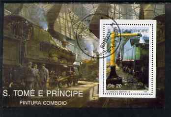 St Thomas & Prince Islands 1989 Railway Locos (Spain) perf m/sheet fine cto used, stamps on railways