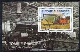 St Thomas & Prince Islands 1989 Railway Locos (India) perf m/sheet fine cto used, stamps on railways