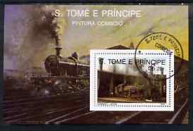 St Thomas & Prince Islands 1989 Railway Locos (Japan) perf m/sheet fine cto used, stamps on , stamps on  stamps on railways