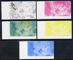 Lesotho 1983 Baboons (Rock Paintings) 25s value the set of 5 imperf progressive proofs comprising the 4 individual colours plus blue & Yellow composite, unmounted mint and extremely rare, as SG 541, stamps on , stamps on  stamps on animals, stamps on  stamps on arts, stamps on  stamps on apes