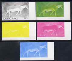 Lesotho 1983 Eland (Rock Paintings) 75s value the set of 5 imperf progressive proofs comprising the 4 individual colours plus blue & Yellow composite, unmounted mint and extremely rare, as SG 543, stamps on , stamps on  stamps on animals, stamps on  stamps on arts, stamps on  stamps on bovine