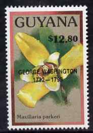 Guyana 1990 (?) George Washington opt on $12.80 orchid (Maxillaria p) from World Personalities overprints, unmounted mint as SG type 465, stamps on , stamps on  stamps on personalities, stamps on  stamps on orchids, stamps on  stamps on flowers, stamps on  stamps on constitutions, stamps on  stamps on americana, stamps on  stamps on presidents