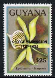 Guyana 1990 (?) George Washington opt on $25.00 orchid (Epidendrum f) from World Personalities overprints, unmounted mint as SG type 465, stamps on , stamps on  stamps on personalities, stamps on  stamps on orchids, stamps on  stamps on flowers, stamps on  stamps on constitutions, stamps on  stamps on americana, stamps on  stamps on presidents