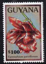 Guyana 1990 (?) George Washington opt on $100.00 orchid (Epistephium p) from World Personalities overprints, unmounted mint as SG type 465, stamps on , stamps on  stamps on personalities, stamps on  stamps on orchids, stamps on  stamps on flowers, stamps on  stamps on constitutions, stamps on  stamps on americana, stamps on  stamps on presidents