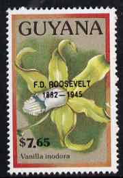 Guyana 1990 (?) F D Roosevelt opt on $7.65 orchid (Vanilla i) from World Personalities overprints, unmounted mint as SG type 465, stamps on personalities, stamps on orchids, stamps on flowers, stamps on constitutions, stamps on americana, stamps on presidents, stamps on nato