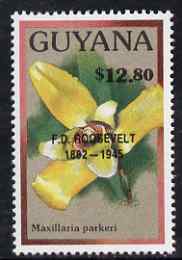 Guyana 1990 (?) F D Roosevelt opt on $12.80 orchid (Maxillaria p) from World Personalities overprints, unmounted mint as SG type 465, stamps on , stamps on  stamps on personalities, stamps on  stamps on orchids, stamps on  stamps on flowers, stamps on  stamps on constitutions, stamps on  stamps on americana, stamps on  stamps on presidents, stamps on  stamps on nato