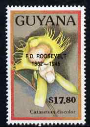 Guyana 1990 (?) F D Roosevelt opt on $17.80 orchid (Catasetum d) from World Personalities overprints, unmounted mint as SG type 465, stamps on personalities, stamps on orchids, stamps on flowers, stamps on constitutions, stamps on americana, stamps on presidents, stamps on nato