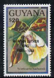 Guyana 1990 (?) Martin Luther King opt on $20.00 orchid (Scuticaria h) from World Personalities overprints, unmounted mint as SG type 465, stamps on , stamps on  stamps on personalities, stamps on  stamps on orchids, stamps on  stamps on flowers, stamps on  stamps on constitutions, stamps on  stamps on human rights