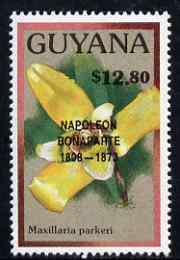 Guyana 1990 (?) Napoleon Bonaparte opt on $12.80 orchid (Maxillaria p) from World Personalities overprints, unmounted mint as SG type 465, stamps on , stamps on  stamps on personalities, stamps on  stamps on orchids, stamps on  stamps on flowers, stamps on  stamps on napoleon  , stamps on  stamps on dictators.