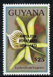 Guyana 1990 (?) Napoleon Bonaparte opt on $25.00 orchid (Epidendrum f) from World Personalities overprints, unmounted mint as SG type 465, stamps on personalities, stamps on orchids, stamps on flowers, stamps on napoleon  , stamps on dictators.