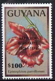 Guyana 1990 (?) Napoleon Bonaparte opt on $100.00 orchid (Epistephium p) from World Personalities overprints, unmounted mint as SG type 465, stamps on , stamps on  stamps on personalities, stamps on  stamps on orchids, stamps on  stamps on flowers, stamps on  stamps on napoleon  , stamps on  stamps on dictators.