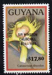 Guyana 1990 (?) Sir Winston Churchill opt on $17.80 orchid (Catasetum d) from World Personalities overprints, unmounted mint as SG type 465, stamps on personalities, stamps on orchids, stamps on flowers, stamps on churchill, stamps on constitutions