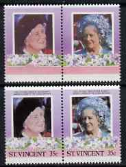 St Vincent 1985 Life & Times of HM Queen Mother (Leaders of theWorld) 35c se-tenant pair with black omitted (Country & value) plus normal pair, all unmounted mint, as SG 910avar, stamps on , stamps on  stamps on royalty, stamps on  stamps on queen mother