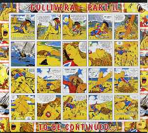 Benin 2003 Gullivera's Travels #02 - (Strip Cartoon) imperf sheetlet of 20 (2 values + 18 labels) unmounted mint, stamps on , stamps on  stamps on literature, stamps on  stamps on cartoons, stamps on  stamps on nudes, stamps on  stamps on women, stamps on  stamps on erotica