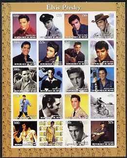Benin 2003 Elvis Presley imperf sheetlet containing set of 20 values unmounted mint, stamps on , stamps on  stamps on personalities, stamps on  stamps on elvis, stamps on  stamps on music, stamps on  stamps on films, stamps on  stamps on entertainments, stamps on  stamps on pops, stamps on  stamps on motorbikes