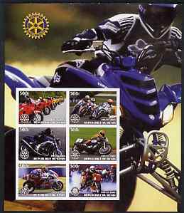 Benin 2003 Motorcycles large imperf sheet containing 6 values each with Rotary Logo, unmounted mint, stamps on motorbikes, stamps on rotary
