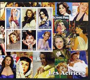 Benin 2003 Actresses large imperf sheet containing 6 values, (showing B Bardot, Greta Garbo, Liz Taylor, Ingrid Bergman, Sophia Loren & Joan Fontaine) unmounted mint, stamps on , stamps on  stamps on personalities, stamps on  stamps on entertainments, stamps on  stamps on films, stamps on  stamps on cinema, stamps on  stamps on women