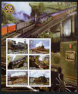 Benin 2003 Steam Trains special large perf sheet containing 6 values each with Rotary Logo, unmounted mint, stamps on railways, stamps on rotary
