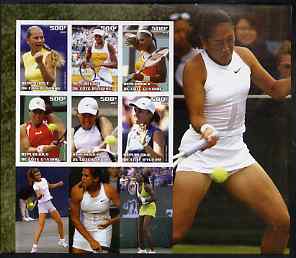 Ivory Coast 2003 Famous Tennis Women large imperf sheet containing 6 values, (showing Williams Sisters, Kournikova, Capriati etc) unmounted mint, stamps on , stamps on  stamps on sport, stamps on  stamps on tennis, stamps on  stamps on women