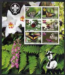 Congo 2004 Butterflies large imperf sheet containing 6 values (each with Orchid & Scout Logo), unmounted mint, stamps on , stamps on  stamps on butterflies, stamps on  stamps on flowers, stamps on  stamps on orchids, stamps on  stamps on scouts