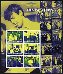 Congo 2004 The Beatles (1963) large imperf sheet containing 6 values, unmounted mint, stamps on , stamps on  stamps on entertainments, stamps on  stamps on music, stamps on  stamps on pops, stamps on  stamps on personalities, stamps on  stamps on beatles