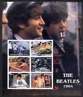 Congo 2004 The Beatles (1964) large imperf sheet containing 6 values, unmounted mint, stamps on , stamps on  stamps on entertainments, stamps on  stamps on music, stamps on  stamps on pops, stamps on  stamps on personalities, stamps on  stamps on beatles