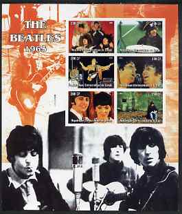 Congo 2004 The Beatles (1965) large imperf sheet containing 6 values, unmounted mint, stamps on entertainments, stamps on music, stamps on pops, stamps on personalities, stamps on beatles