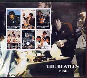 Congo 2004 The Beatles (1966) large imperf sheet containing 6 values, unmounted mint, stamps on entertainments, stamps on music, stamps on pops, stamps on personalities, stamps on beatles