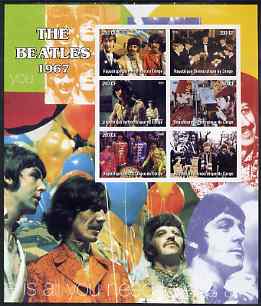 Congo 2004 The Beatles (1967) large imperf sheet containing 6 values, unmounted mint, stamps on , stamps on  stamps on entertainments, stamps on  stamps on music, stamps on  stamps on pops, stamps on  stamps on personalities, stamps on  stamps on beatles