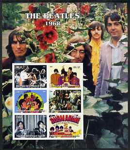 Congo 2004 The Beatles (1968) large imperf sheet containing 6 values, unmounted mint, stamps on , stamps on  stamps on entertainments, stamps on  stamps on music, stamps on  stamps on pops, stamps on  stamps on personalities, stamps on  stamps on beatles