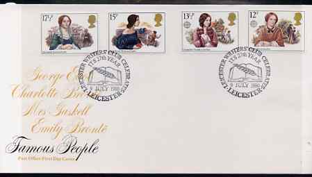 Great Britain 1980 Famous Authoresses set of 4 on illustrated PO FDC with Leicester Writers' Club special cancel (Bradbury 5), stamps on , stamps on  stamps on literature, stamps on  stamps on women, stamps on  stamps on personalities, stamps on  stamps on books