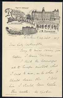 Great Britain 1907 Letter from the Duke of Grafton to the Lady Southampton sent to her from Aix-Les-Bains where she was staying with PRINCESS CHRISTIAN.  The letter says 'If you see the Princess could you explain this?'  (Lady Ismay Southampton was Lady-in-Waiting to Queen Victoria from 1878 until her death in 1901 and close friend to the Princesses), stamps on , stamps on  stamps on royalty, stamps on  stamps on 