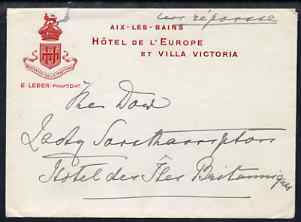 Great Britain 1907 Card from PRINCESS CHRISTIAN to the Lady Southampton inviting her to share a drive with her in Madame d'Erlanger's motor, complete with matching envelope (Hotel de L'Europe). (Lady Ismay Southampton was Lady-in-Waiting to Queen Victoria from 1878 until her death in 1901 and close friend to the Princesses), stamps on , stamps on stamps on royalty, stamps on stamps on