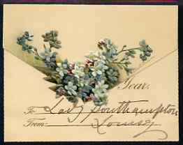 Great Britain 1893 New Year Greeting card from PRINCESS LOUISE to Lady Southampton, plus modern photograph of Louise, Marchioness of Lorne, Queen Victorias sixth child.  ..., stamps on royalty, stamps on 